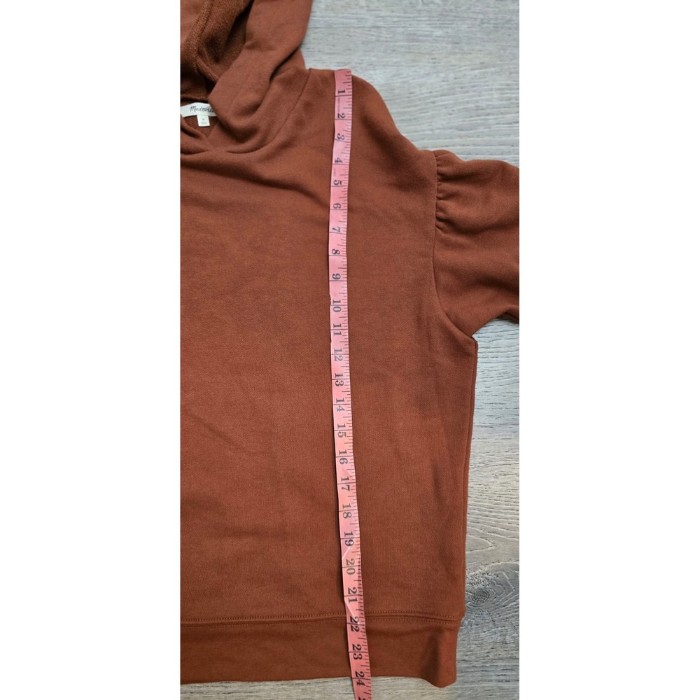 Madewell Women Puff Sleeve Hoodie Rust Orange Cotton Blend Size Medium - Picture 4 of 6